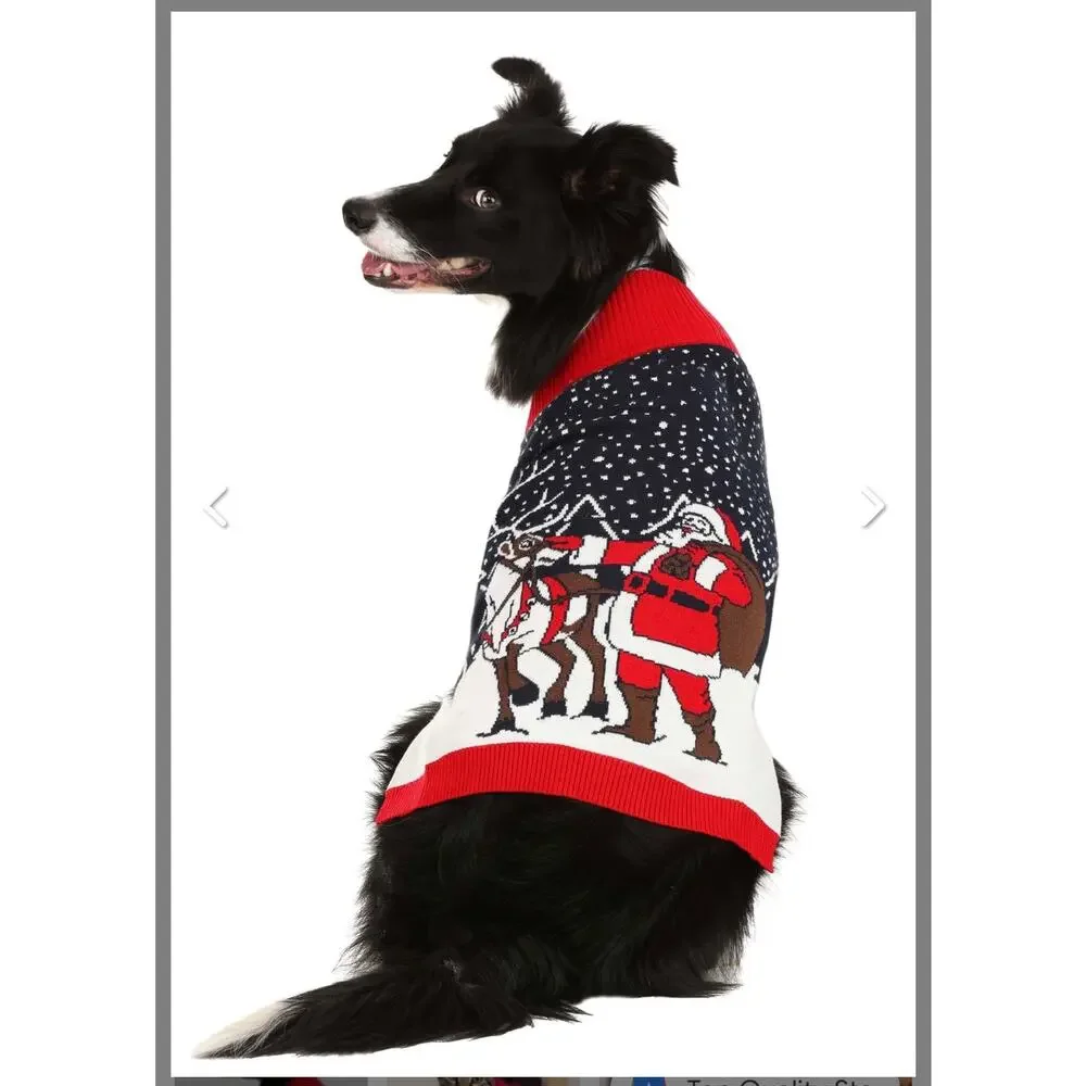 Santa and Reindeer Dog Christmas Sweater Size L
